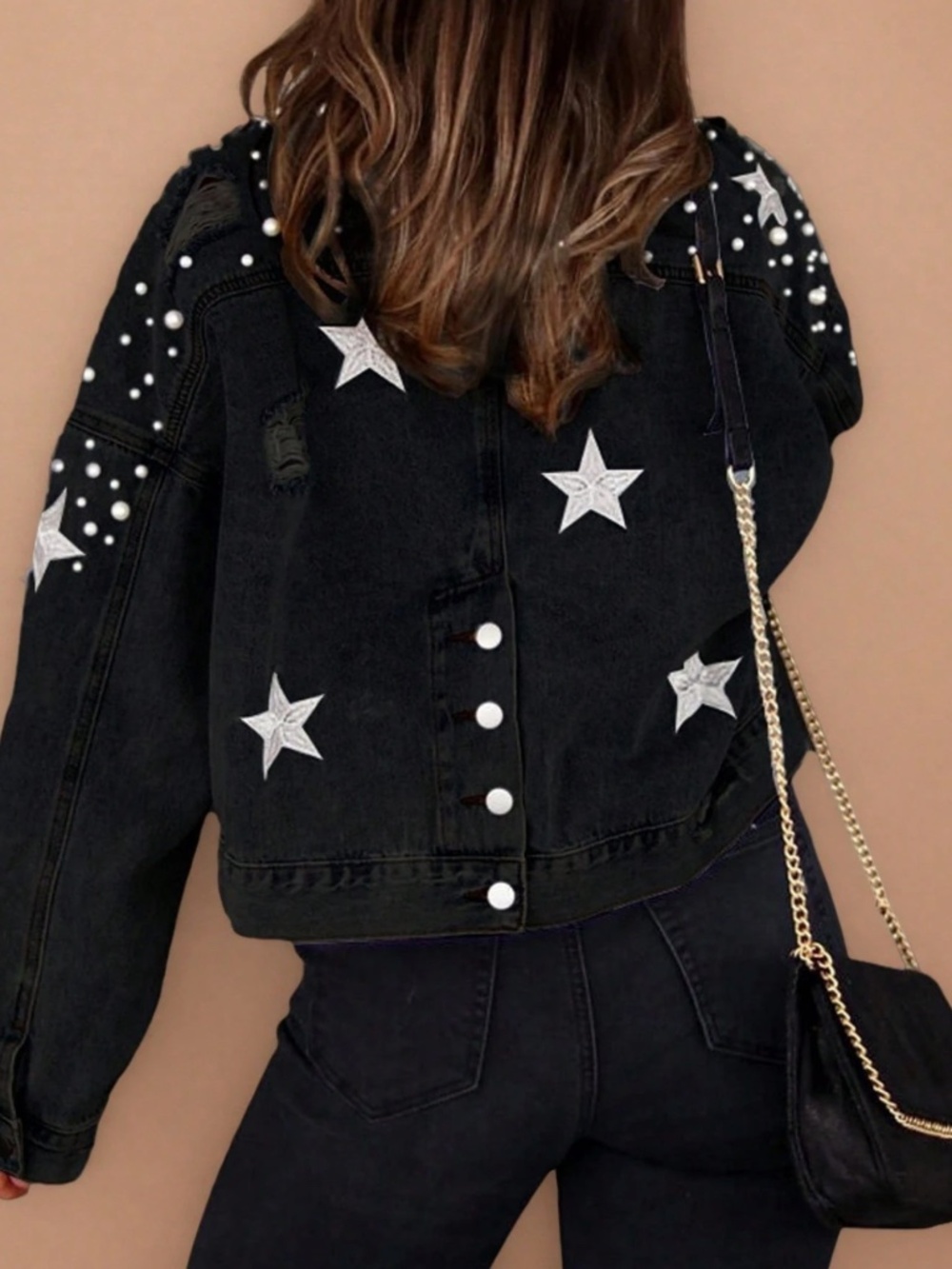 Western Star Embroidered Beaded button Down loose Fit denim jacket